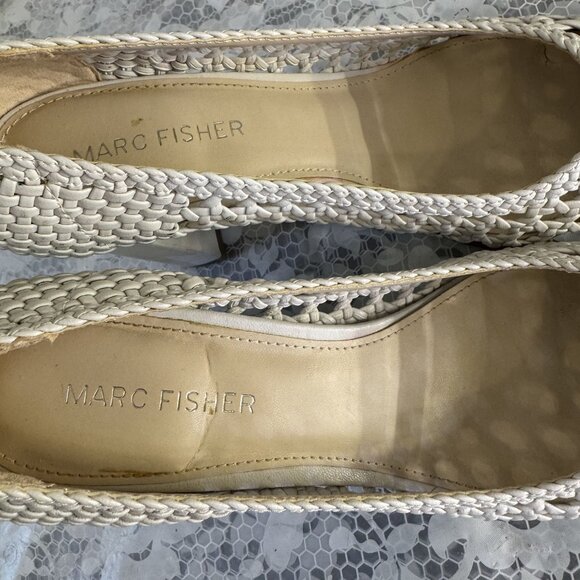 Nordstrom Marc Fisher Bone "Viviane" Woven Pointed Toe Block Heel Pumps Size 5.5 - Picture 6 of 9